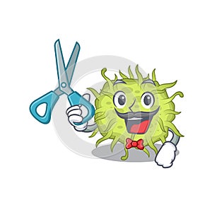 Sporty bacteria coccus cartoon character design with barber photo