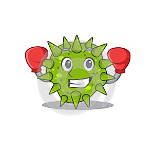 A sporty boxing athlete mascot design of vibrio cholerae with red boxing gloves