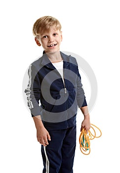 Sporty boy with jumping-rope