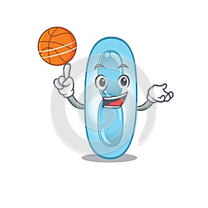 Sporty cartoon mascot design of klebsiella pneumoniae with basketball photo
