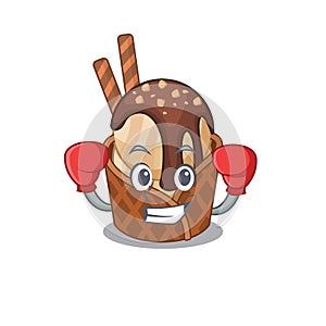 A sporty coffee ice cream boxing mascot design style