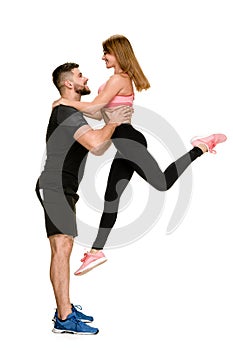 Sporty couple training