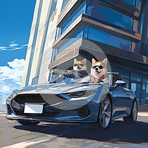 Sporty Dog Duo in Stylish Ride