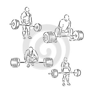 Sporty man lifting a heavy weight barbell in the gym. Strong sportsman doing exercise with barbell. Male weightlifter