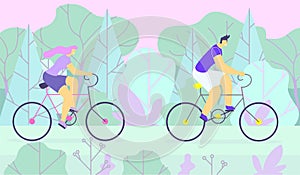 Sporty Man and Woman Couple Cycling in Forest