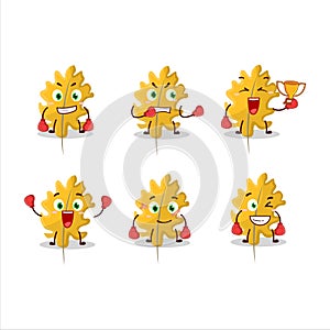 A sporty oak yellow leaf angel boxing athlete cartoon mascot design