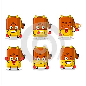 A sporty orange pencil sharpener table boxing athlete cartoon mascot design