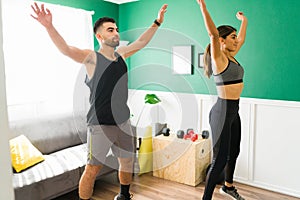 Sporty partners doing a cardio workout