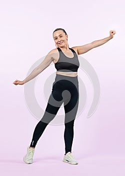 Sporty senior woman portrait on isolated background. Clout