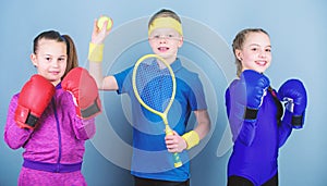 Sporty siblings. Ways to help kids find sport they enjoy. Friends ready for sport training. Child might excel completely