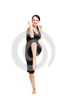 Sporty smiley woman doing aerobics