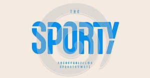 Sporty stencil alphabet, retro sans serif tall letters, rounded high font for sport logo, title, headline, label