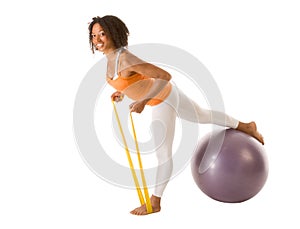 Sporty stretching with resistance bands and ball