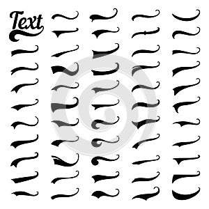 Sporty swirling tail football and baseball typography swashes. Swirled plume curly tails for retro style text vector set