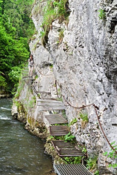 Sporty woman in climbing trail