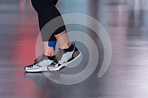 Sporty woman doing aerobics exercises