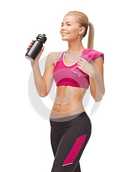 Sporty woman drinking water from sportsman bottle