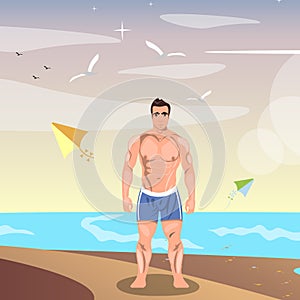 Sporty young man on beach.