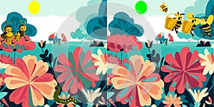 Spot the difference busy bees flowers vector graphics