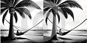 Spot the difference coconut hammock beach scenery vector graphics illustration