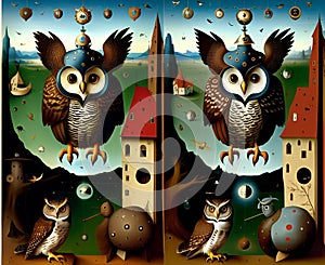 Spot the difference Owl absurd art