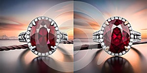 Spot the difference red ruby diamonds white gold ring photorealistic