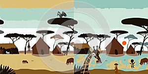 Spot the differences African savannah village vector graphics