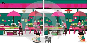 Spot the differences Asian market vector graphics
