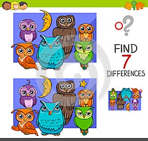 Spot the differences with cute owl birds