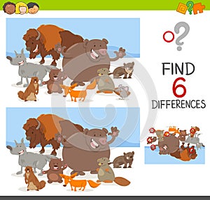 Spot differences game with animals