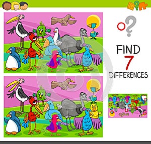 Spot differences game with birds characters