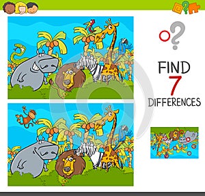 Spot the differences game with safari animals