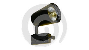 Spot lamp in black color, track lamp isolated on a white background, spotlight, LED light.