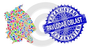 Spot Pattern Pavlodar Region Map and Scratched Stamp photo