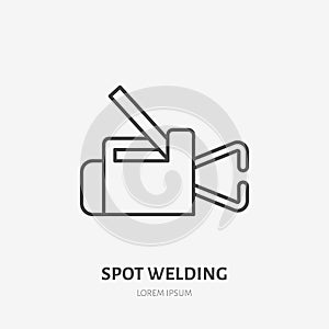 Spot welding equipment flat line icon. Metal works sign. Thin linear logo for indastrial tools store, welder services