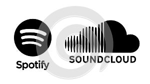 Spotify and Soundcloud icon printed on paper.