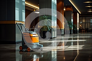 Spotless Office Lobby with Cleaning Machine. AI