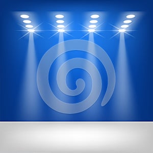 Spotlight blue stage vector background for web banners, posters, cards, Wallpaper, backdrops, labels, sites, stickers.