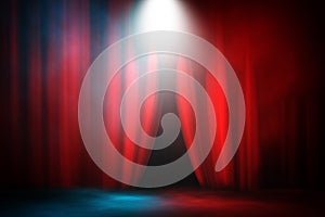 Spotlight curtain stage fight and match red and blue smoke background