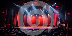Spotlight Drama: Captivating Performance on the Velvet Stage in an Elegant Theatre with Red Velvet Curtains and Perfect