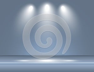 Spotlight gray blue light rays room studio background vector