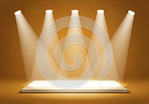Spotlight illuminates empty stage platform, ready for award presentation or product launch