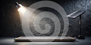 Spotlight on Concrete Slate Board with Black Background photo