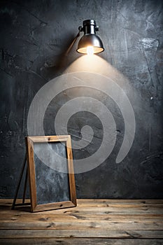 Spotlight on Concrete Slate Board with Black Background photo