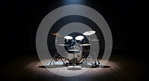 Spotlight on a Professional Drum Kit on Stage