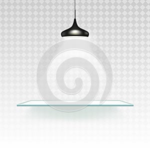 Spotlight shelf on wall background vector design. Light gallery spot empty room advertising shelf lamp.