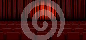 Spotlight on stage curtain. Vector.