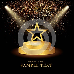 Spotlight on stage with Gold Star and Glitter Vector on Black Background