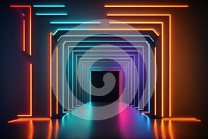 Spotlight stage. Neon background futuristic concept0.