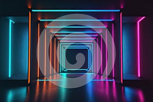 Spotlight stage. Neon background futuristic concept0.